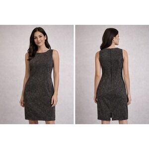 David Warren New York Black White Metallic Tweed Sheath Dress Size 8 Sleeveless